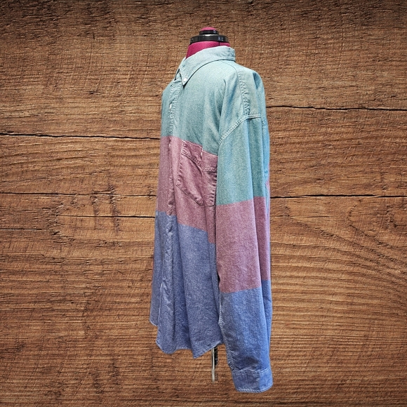 Eddie Bauer Color Block Shirt Blue Green Red Mens Outdoors 100% Cotton XXLT - Picture 3 of 14